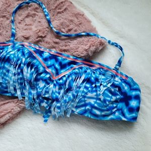 Hobie Botto Bandeau Fringe Print Convertible Bikini Top Swimsuit NEW Small